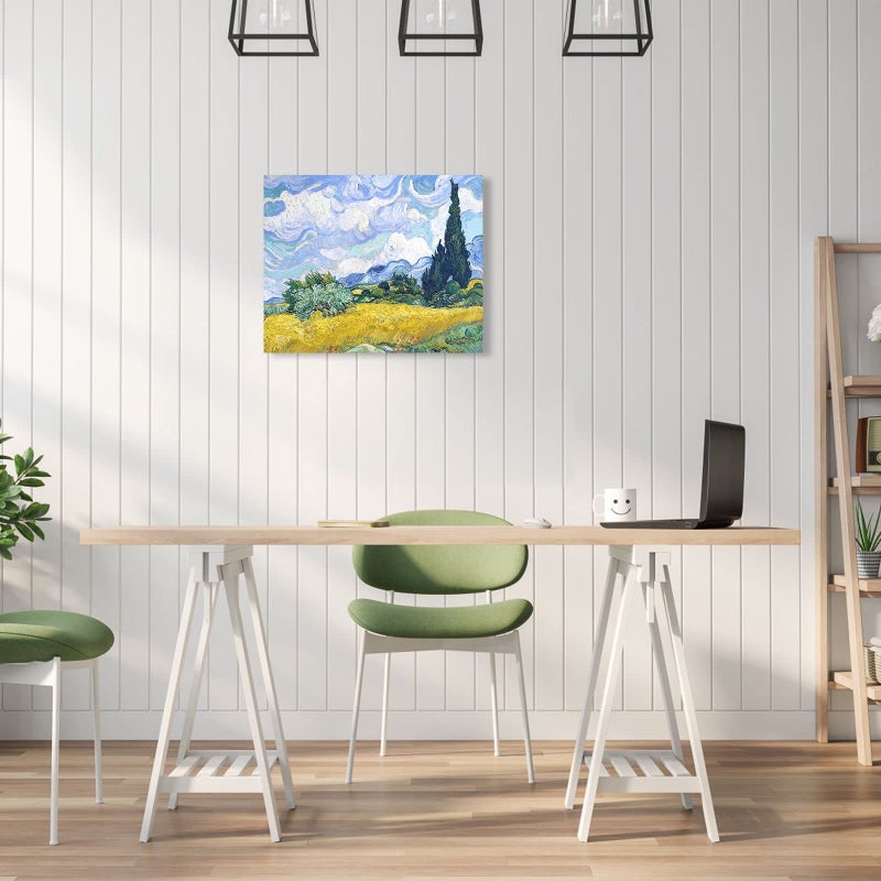 1 KINGO Van Gogh Canvas Wall Art: Wheat Field with Cypresses Oil Painting Picture Reproduction Bedroom Decor, Famous Art Prints Modern Artwork Framed Poster Home Decoration 12"" x 15"" - Image 5